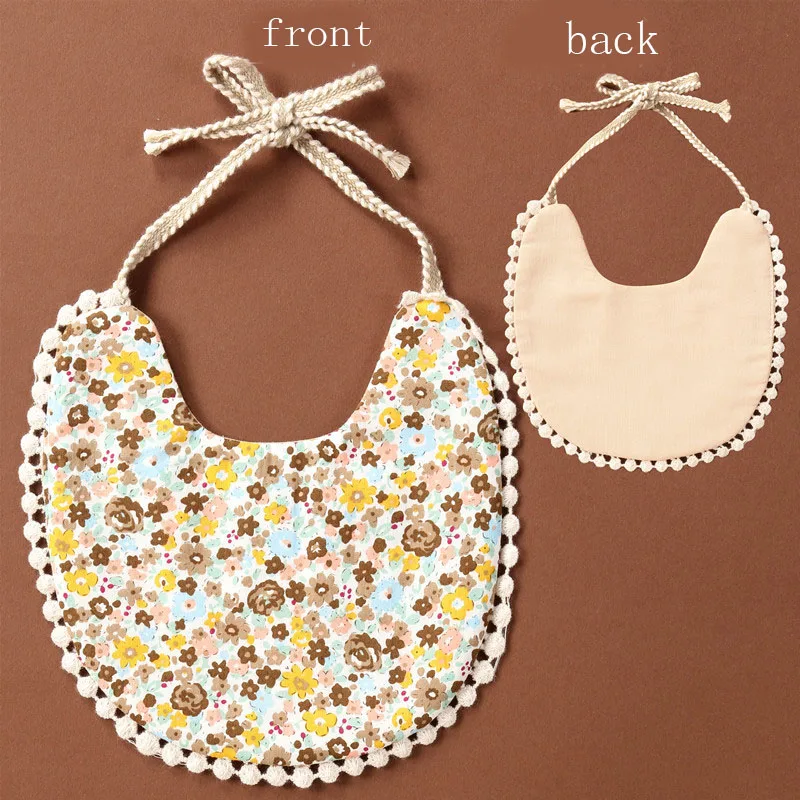 

Baby Bibs Headband Set Flower Printed Kids Girl Bibs Burp Cloths Bows Turban Soft Cotton Infant Apron Baby Feeding Stuff