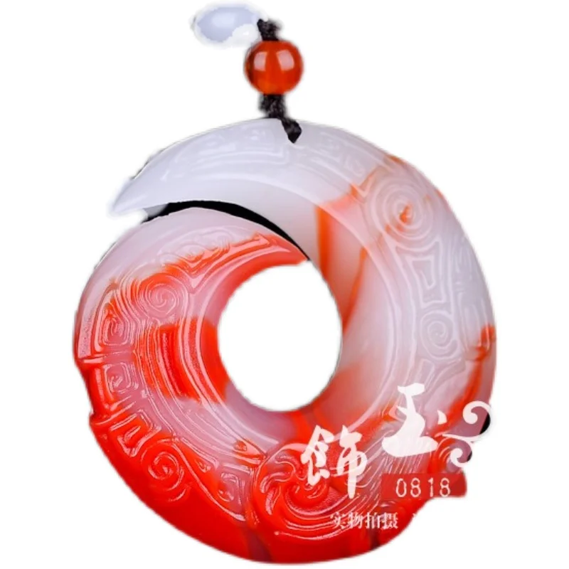 

Jade's fortune changes chicken blood stone red white jade good luck reincarnation Pendant