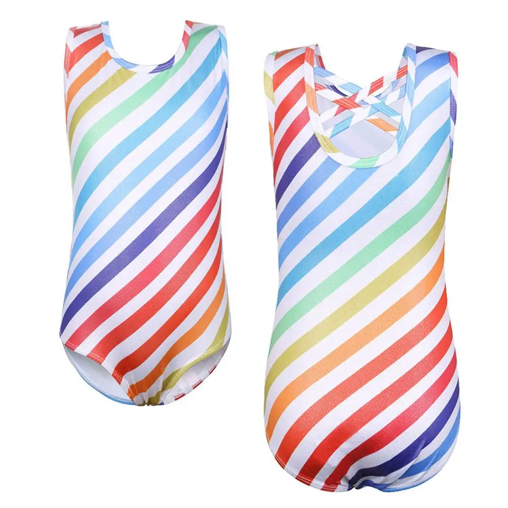 Балетное платье с радужными линиями BAOHULU танцевальный купальник без рукавов