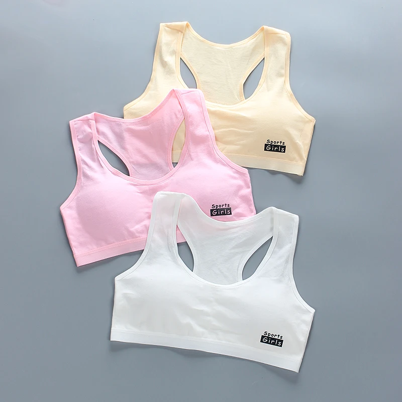 

Bra With Chest Pad Sport Girls Cotton Puberty Kids Letter Vest Training Running Tops Breathable Underwear Yoga Gym Bras 6-18Y