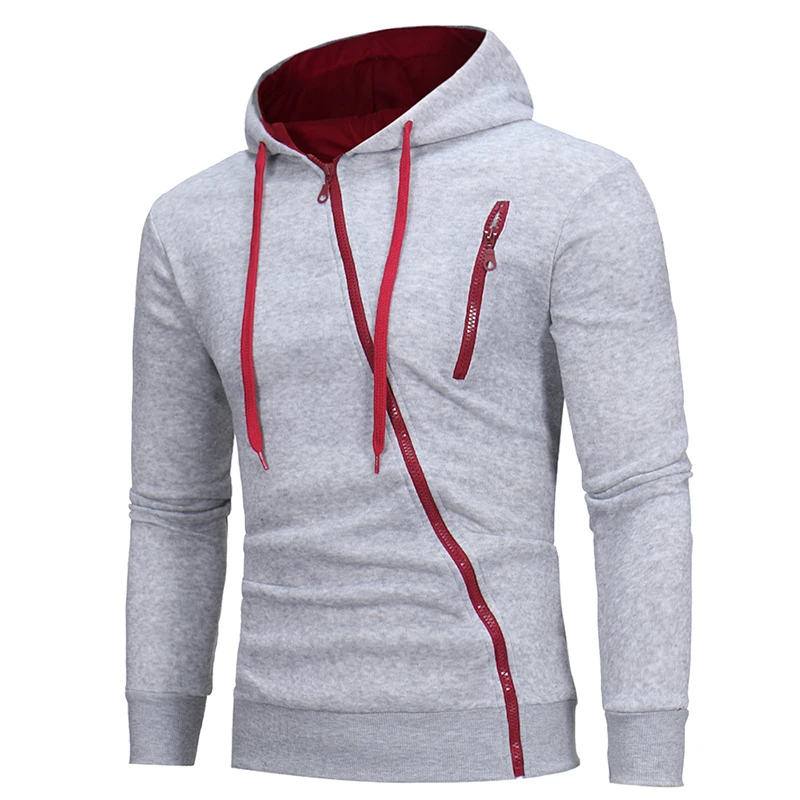 

Special Men's Hooded Diagonal Zip Sweatshirt Jacket Solid Cotton Coat