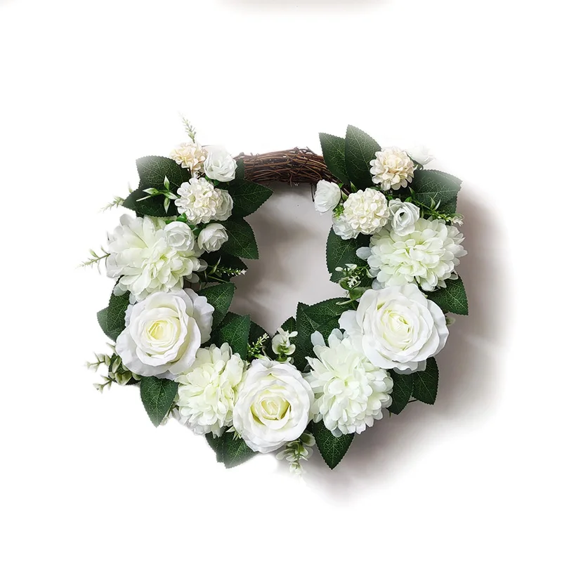 

White Rose Wreath Wedding Decoration Artificial Garland Wreath Door Ornament Flower Willow Wreaths Willow Wreaths