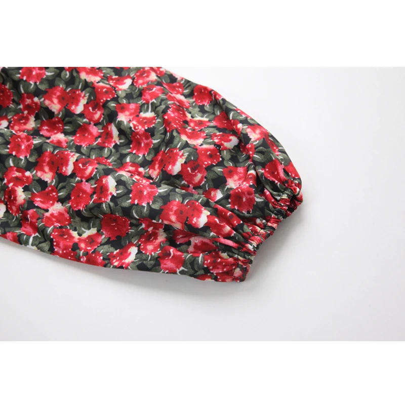 

2021 Spring French Retro Dress Women Lantern Sleeve Floral Print Frocks Female Ruffles Spliced Elegant Crop Dress Lady