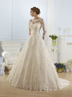 vestido de noiva 2016 new fashionable elegant high neckline a line long sleeve wedding dress lace bridal gown
