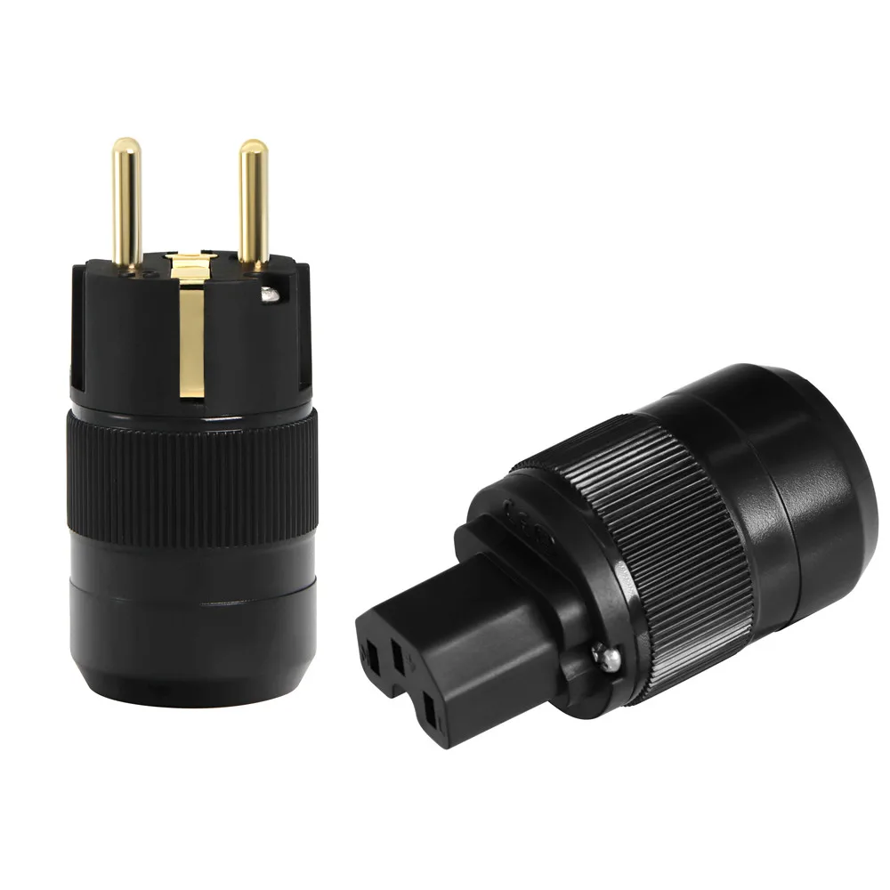 

New 1pair Unprint High End 24K Gold Plated Schuko AC power connector+IEC power connector