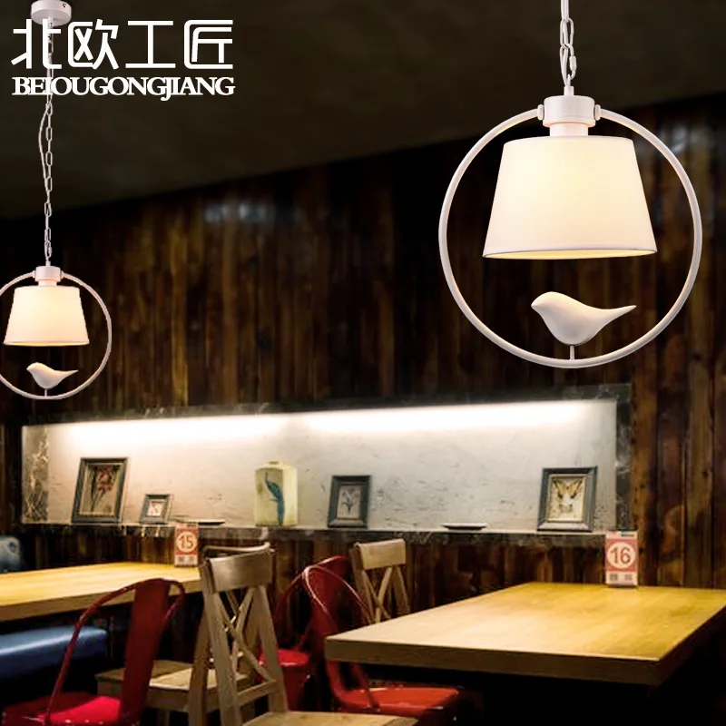 Birds Pendant Lights Vintage Lamp Resin Bird Fabric Lampshade For Kitchen Lighting Dining Room Retro Loft | Лампы и освещение