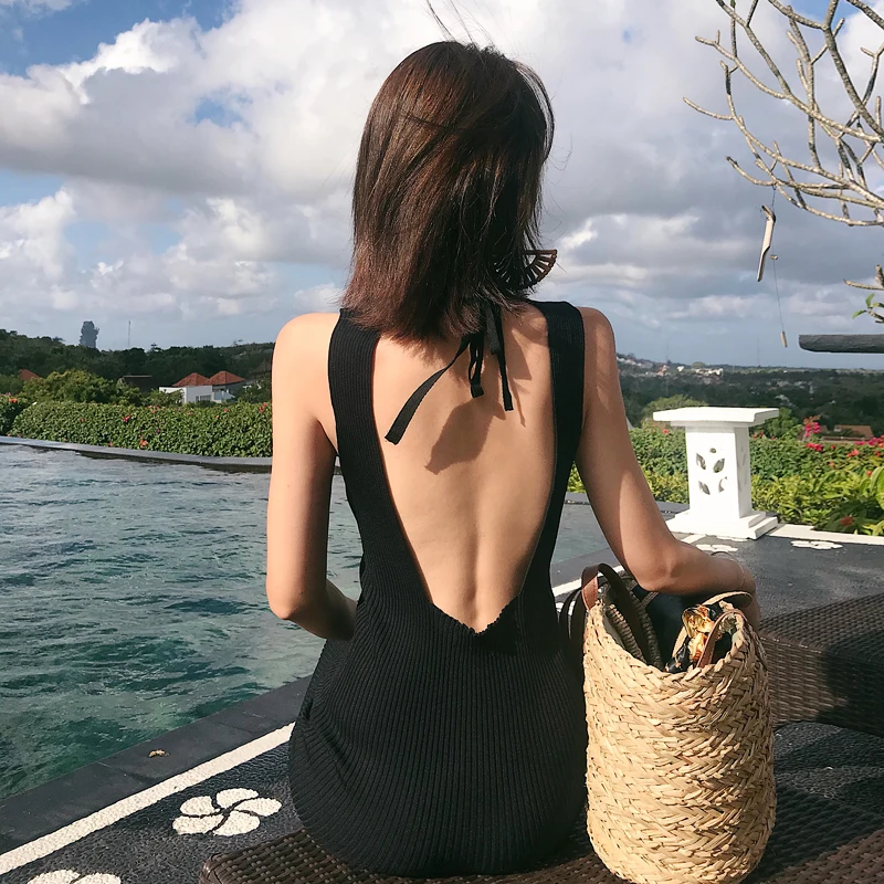 Женское пляжное платье Isange с Бали сексуальное маленькое черное подтяжками юбка