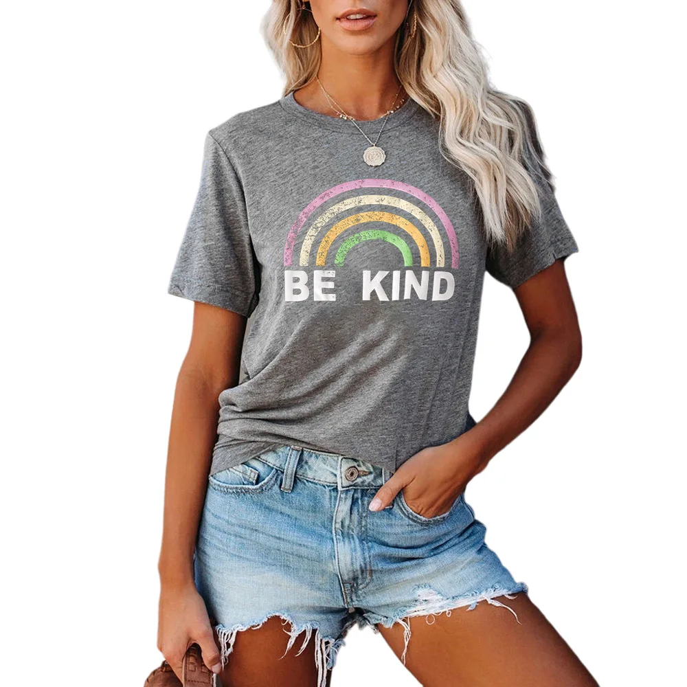 

Carney women's top be kind rainbow crew neck short sleeve T-shirt