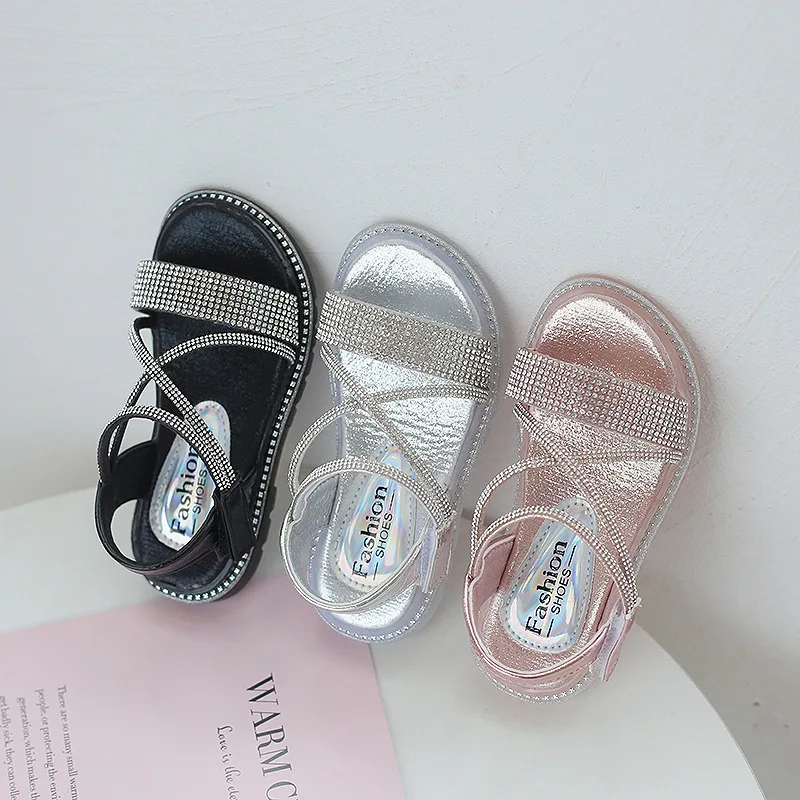 

2021 Children's Shoes Soft Baby Boy Beach Sandals Girls Kids Summer Crystal Gladiator Sandals Casual Shoes Girl Flat Heel E04183