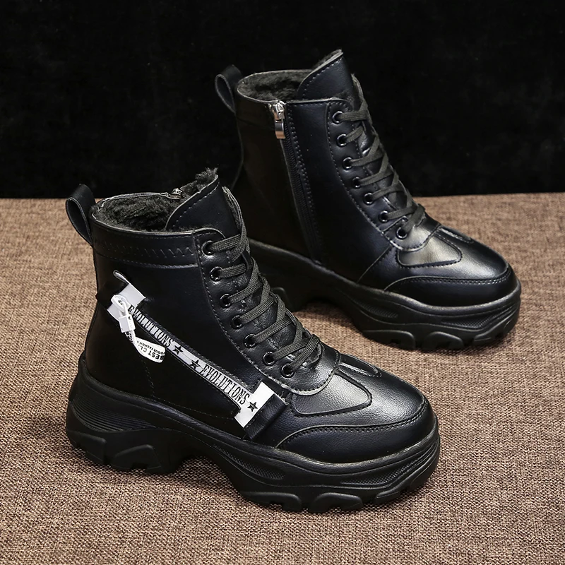 

2020 Female Autumn Winter Shoes Woman Martin Increased Velvet Boots Women White Ankle Boots Motorcycle Boots