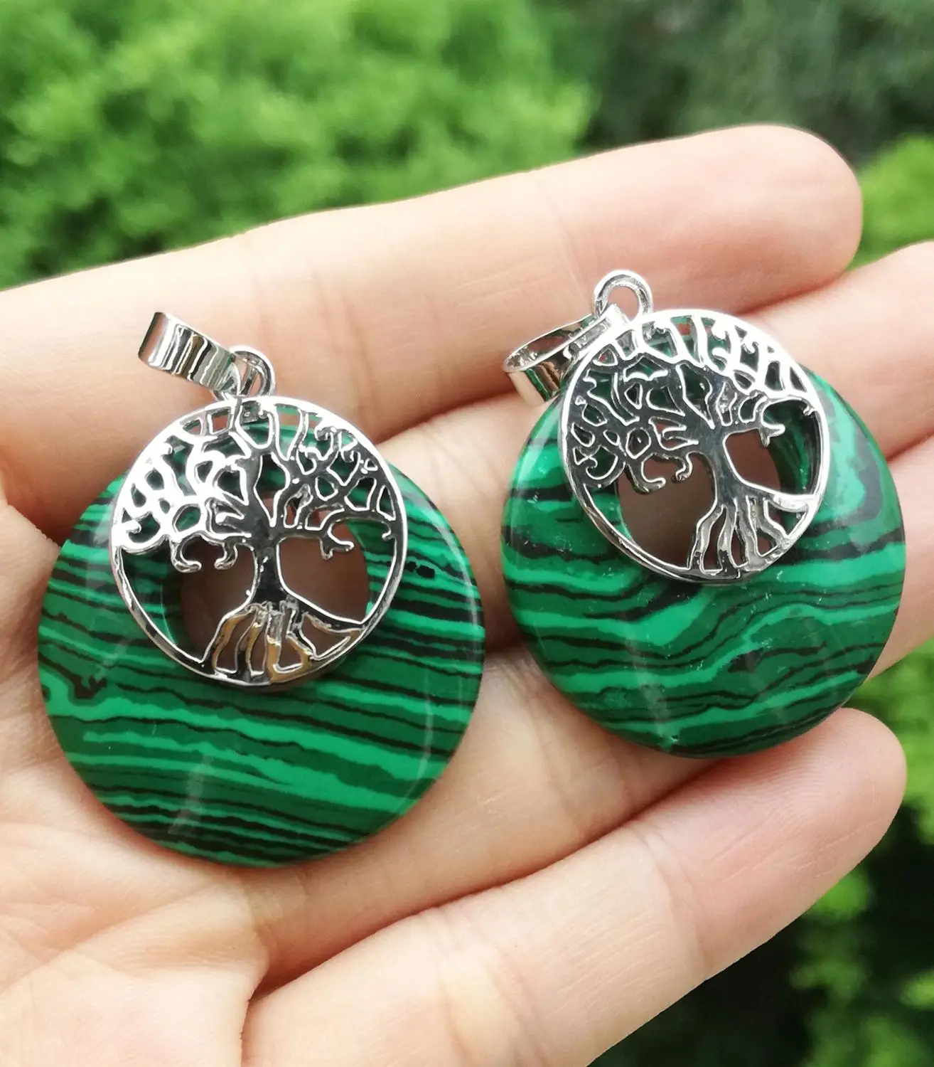 Малахитовое каменное дерево жизни кулон драгоценные камни пончик энергии Рейки
