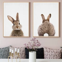 rabbit bunny butt tail canvas art nursery wall art animal poster print nordic woodland picture for baby kids room home decor