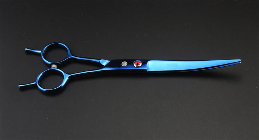 Blue Профессиональные японские 440C ножницы из нержавеющей стали для ухода за домашними животными изогнутые ножницы для волос для кошек и собак Парикмахерские ножницы 7 дюймов для резки - Цвет: Blue