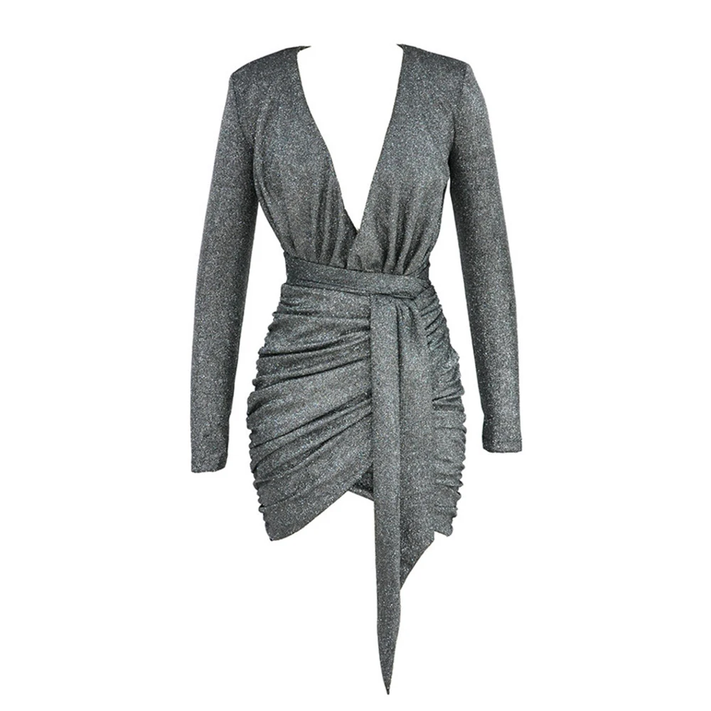 HQBORY 2020 Новинка весны темно серый драпированные платья Bodycon знаменитости вечерние