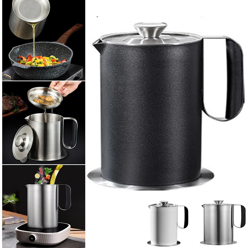 

Grease Container Stainless Steel Cooking Oil Container Grease Container with Mesh Strainer Screen For Household PAK55