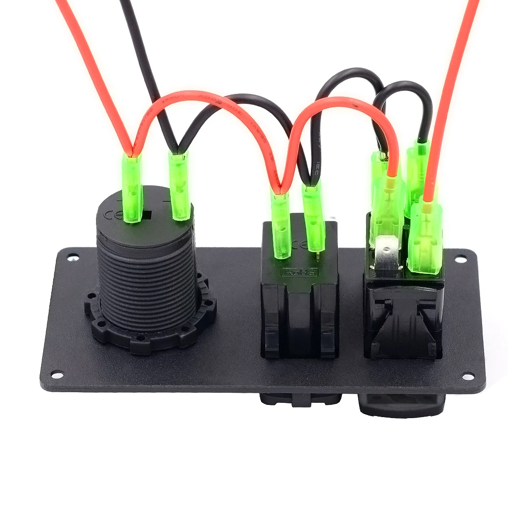 

12V-24V Cigarette Lighter Socket Rocker Switch Light ON-OFF Switch and Dual 5V 3.1A USB Charger Adapter with LED Voltmeter