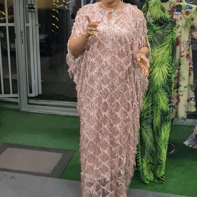 

Dashiki African Maxi Dresses Women 2 Piece Set Mech Sequined Tassel Patchwork Robes Fashion New Elegant African Party Dress Gown