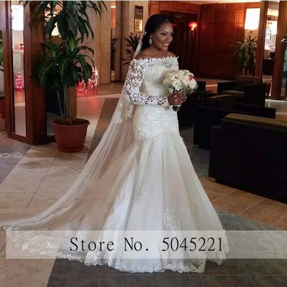 

Свадебное платье русалки размера плюс 2020 Vestidos мусульманское кружевное свадебное платье с v-образным вырезом и аппликацией с открытыми плеч...