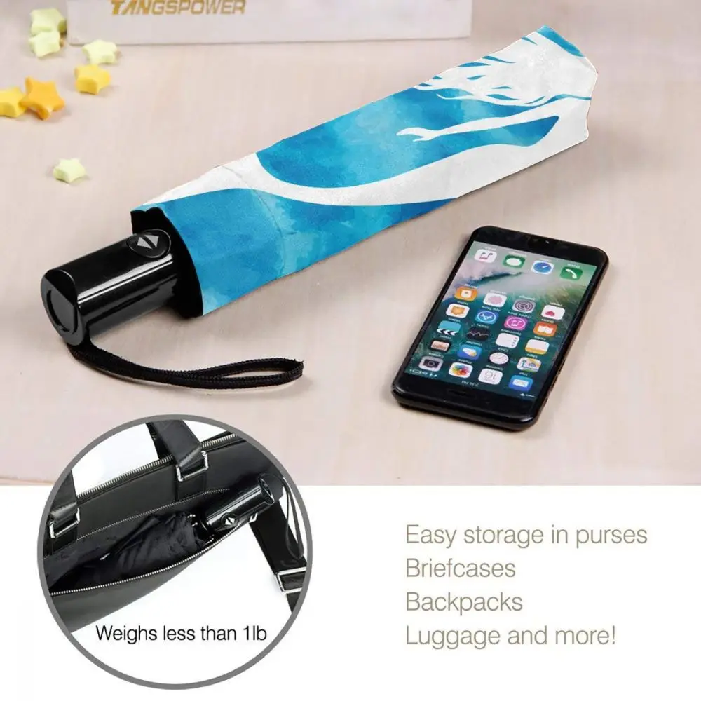 

Automatic Umbrella Rain Women Three-folding Umbrella Watercolor Mermaid Windproof Umbrella Female Waterproof parasol