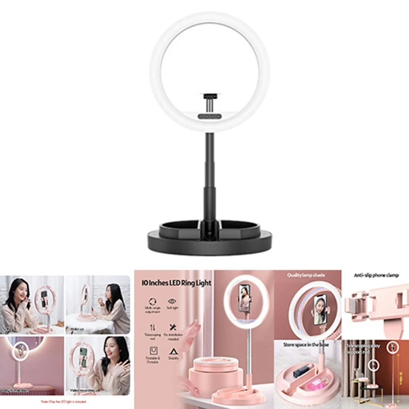 

10 Inch Foldable Ring Light LED Filling Ligh with 360 Degree Rotatable Mobile Phone Holder
