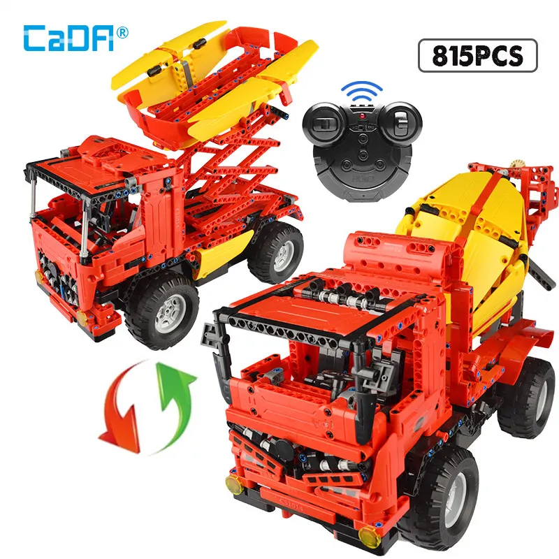 

Cada 815pcs RC City Mixer Truck Car 2 IN 1 Building Blocks Technical Remote Control Crane Bricks Toys for Children Gifts