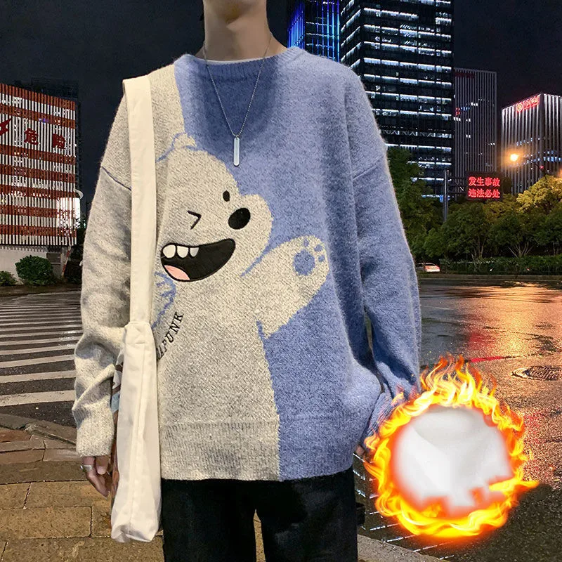 

Winter plush cartoon sweater men's loose sweater casual coat