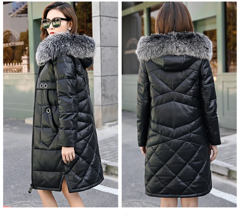 

JCHB 2021 leather Leather new down jacket women's sheep leather fox fur hat fur coat