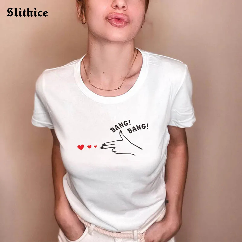 

Funny Graphic t-shirt Women Heart Printed tshirt top Streetwear Harajuku Summer lady t-shirts top White Black ropa mujer