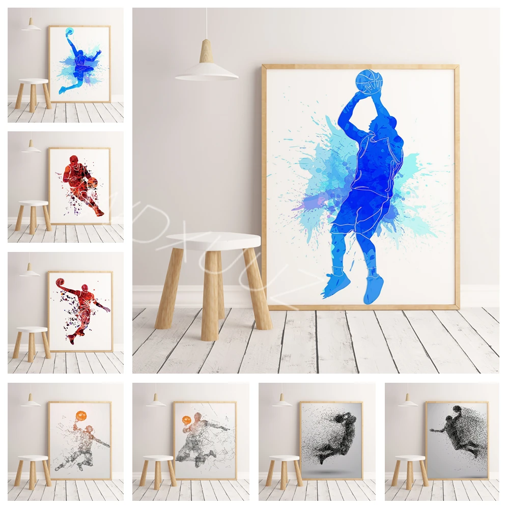 Баскетбольная спортивная акварельная картина для украшения дома постер