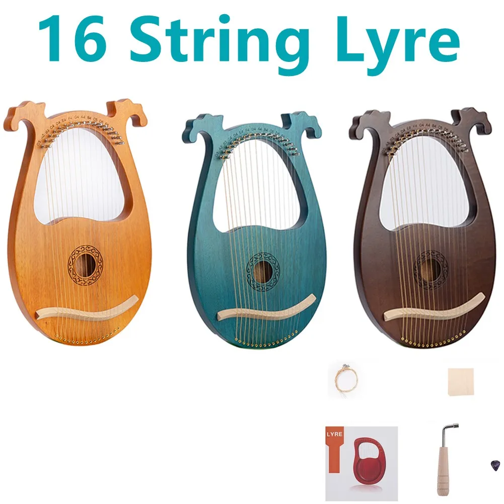 

Lyre Harp 16 String Mahogany Lyre With Strings Tuning Wrench Elegant Music Instrument Gifts For Music Lovers Beginners