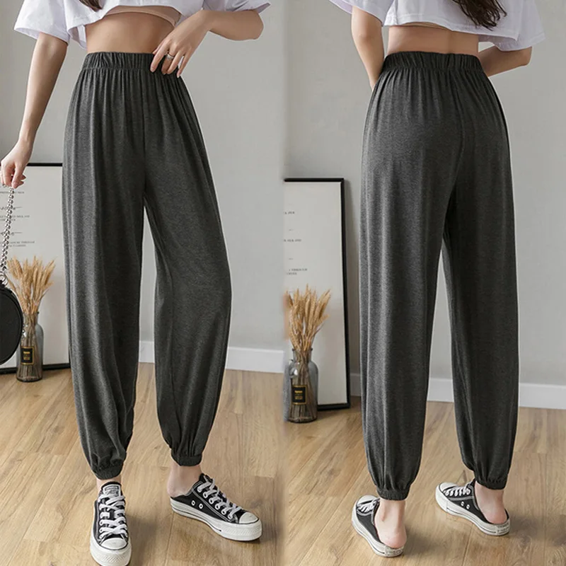 Брюки женские из модала с завышенной талией спортивные тонкие серые