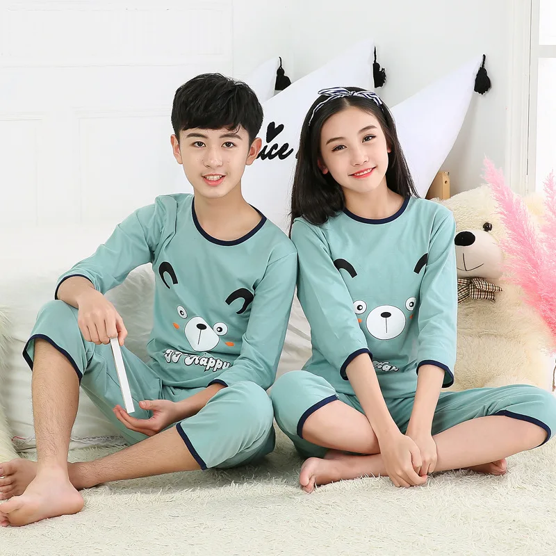 

New Teens Clothes Kids Clothing Set Big Boy Girl Pajamas Sets Girls Boys Cotton Sleepwear Half-sleeve Pyjamas Kids Home Clothes
