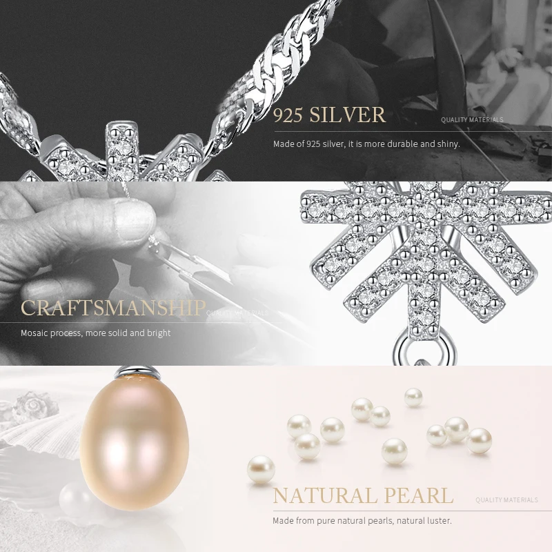 DOTEFFIL New 925 Silver Chain Water-Wave Snowflake Pearl Necklace Pendant Natural Freshwater Jewelry Link Women Gift | Украшения и