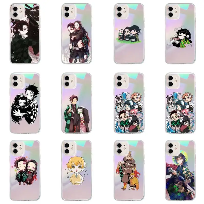 

Demon Slayer Phone Case for iPhone huawei P 7 8 9 11 12 10 30 40 S X XS XR MINI Pro Max Plus laser Transparent Glitter