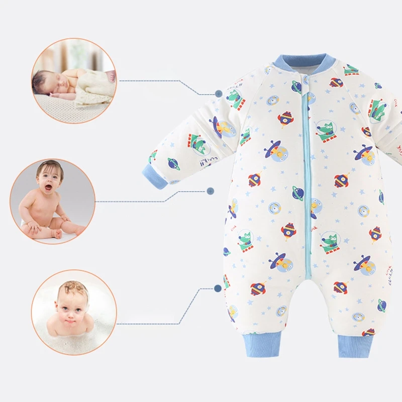 

Baby Straddle Sleeping Bag Detachable Sleeves Sleepwear Autumn Winter Thicken Warm Anti-kick Sleepsack Wearable Jumpsuit