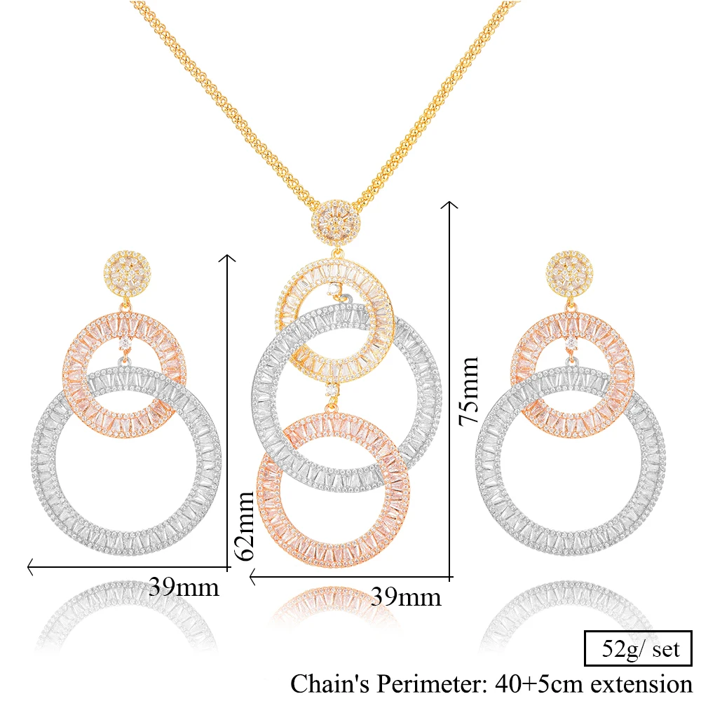 GODKI 2PCS Charms Women Wedding Necklace Earring Sets Jewelry Sets For Women Wedding Brides Full Cubic Zirconia Inlaid Jewelry