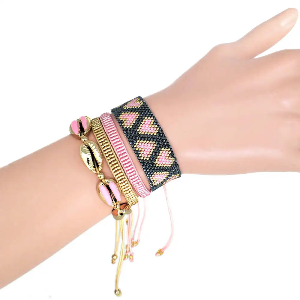 Go2boho браслет Женские Розовые ювелирные изделия Perles MIYUKI Pulseras Mujer браслеты с манжетами в форме сердца из натурального золота ручной работы