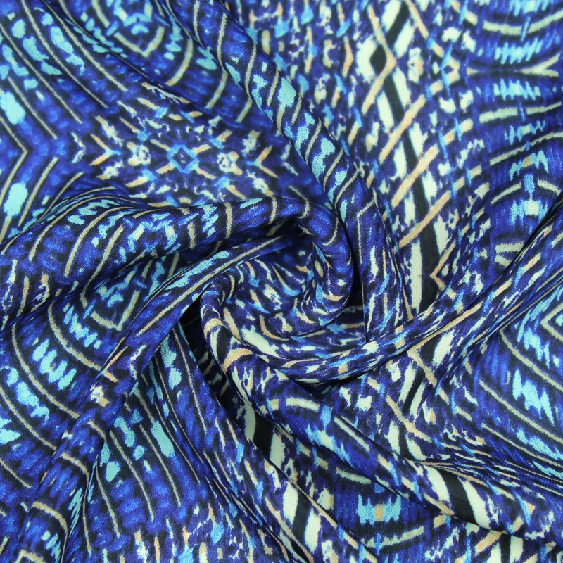 Элегантный синий геометрический дизайн чистый шелк крепдешин 16 мам SCDC1035|Ткань| |