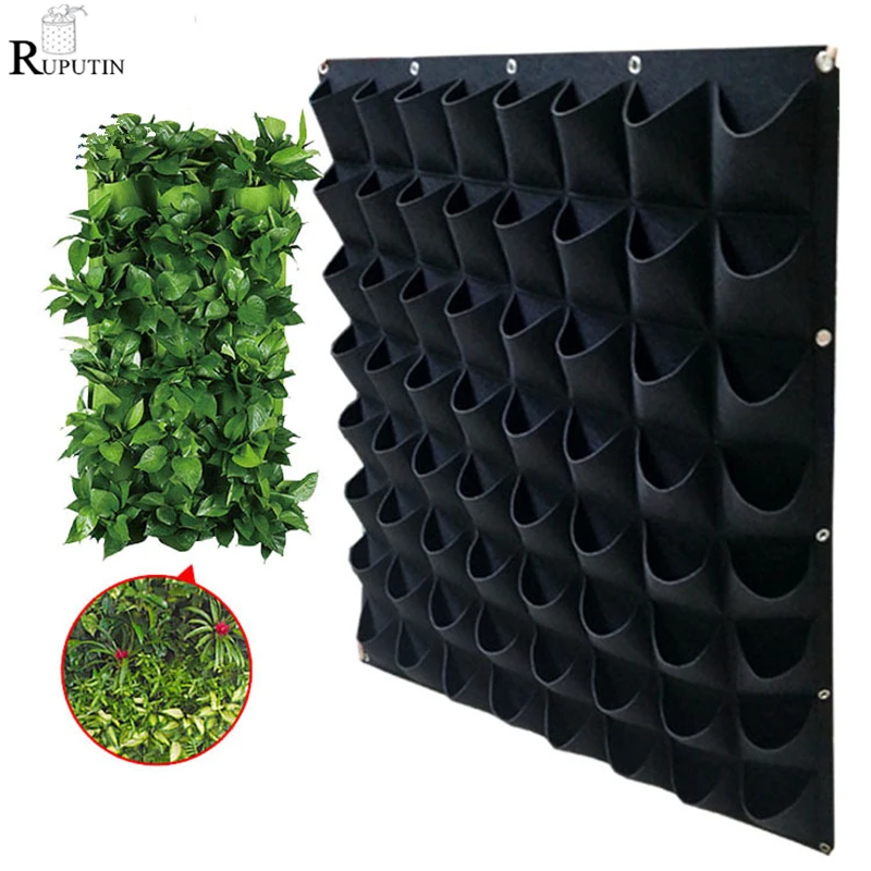 4/9/36/64 Pockets Green Grow Bags Planter Vertical Garden Vegetable Living Garden Bag Seedling Wall Hanging Planter Growing Bags