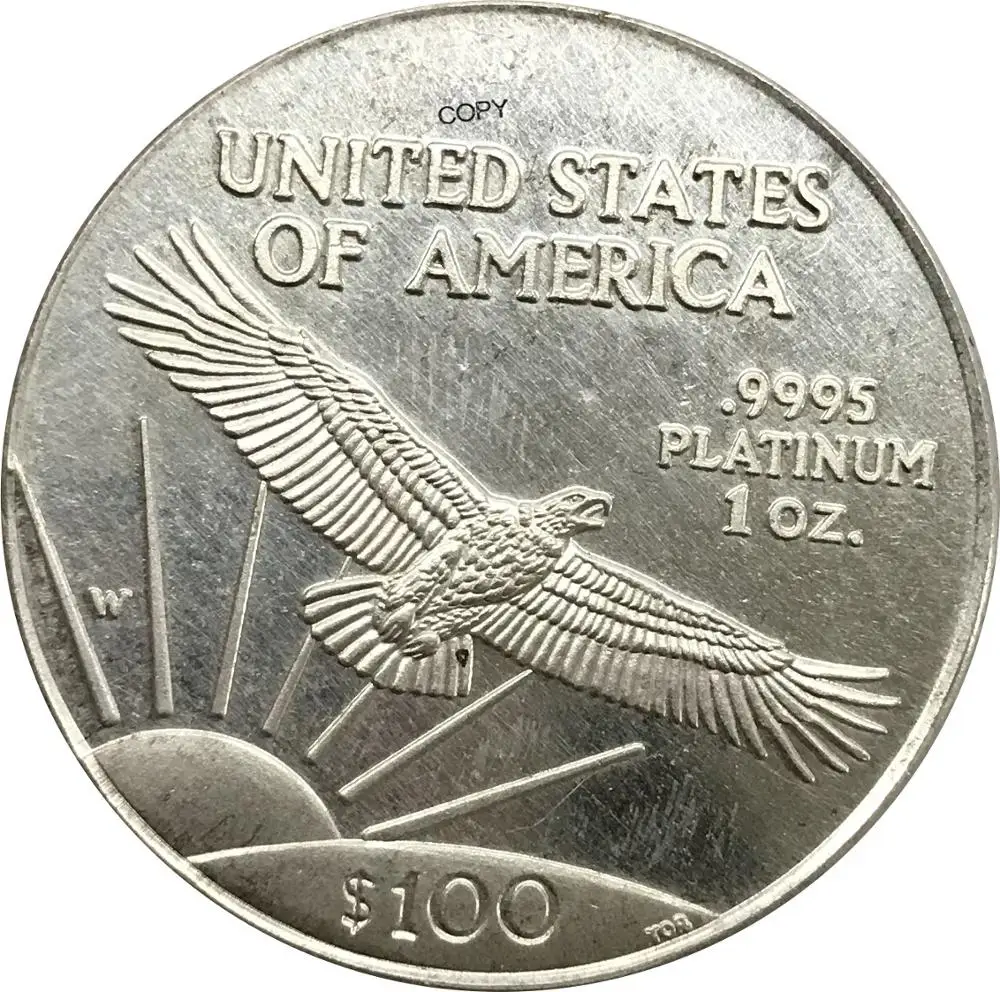 Соединенные Штаты Америки 100 долларов США Платина Орел Bullion Coinage 1997 латунь металл или покрытие серебро Имитация монеты