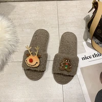 furry slippers female christmas tree autumn and winter parent child children elk cartoon home cotton slippers