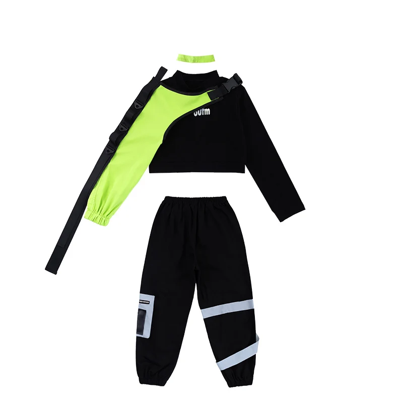 

2021 Girls Jazz Costumes Fashion Hip-Hop Suit Autumn Long Sleeve Tops For Kids Street Dancewear Child Catwalk Show Clothing