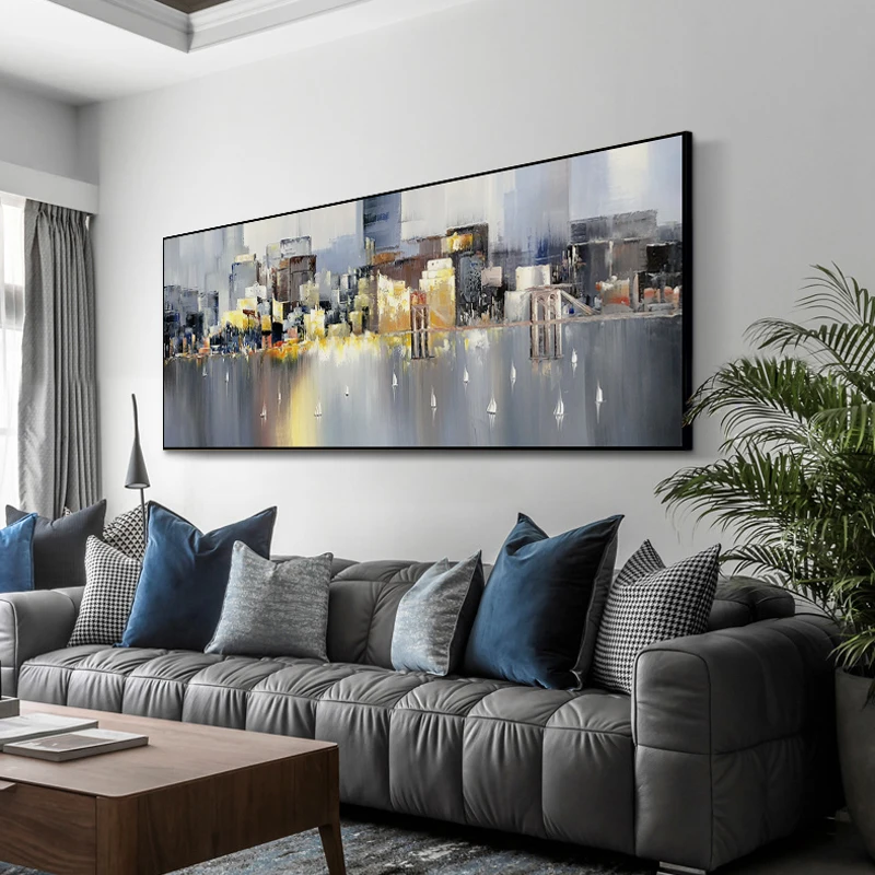 

Hand painted urban architecture landscape oil painting modern art canvas wall poster image living room home decoration