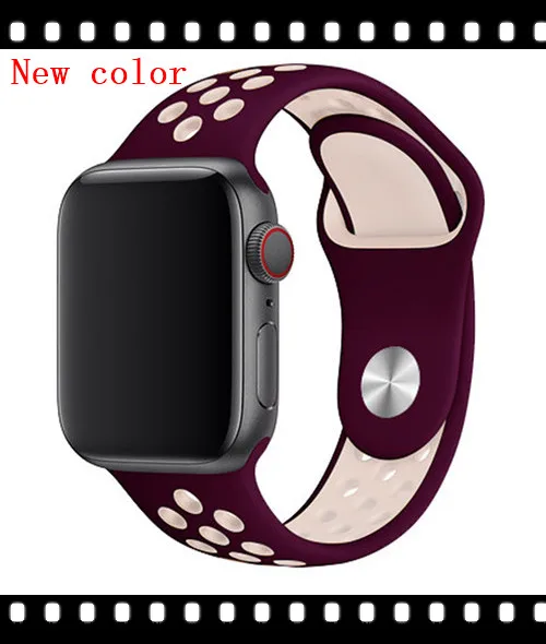 Ремешок для apple watch band 44 мм 40 мм correa apple watch 4 3 band 42 мм/38 мм iwatch спортивный силиконовый ремешок-браслет аксессуары для часов - Цвет ремешка: red wine pink