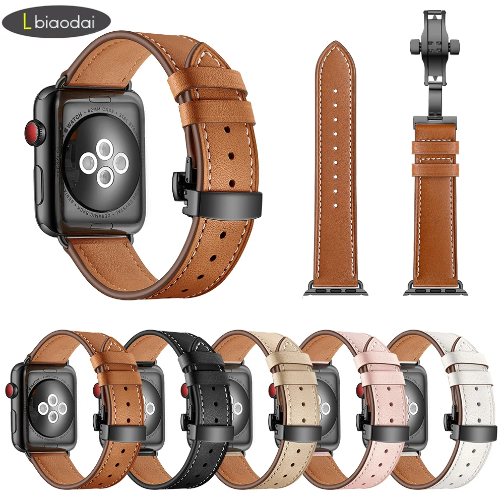 Ремешок из натуральной кожи для Apple Watch, ремешок Hermes Iwatch, серия 4, 3, 2, 1, 44 мм, 40 мм, браслет с пряжкой из нержавеющей стали, ремешок для часов