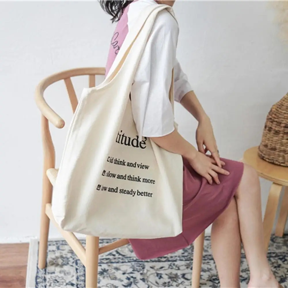 Женская хлопковая Холщовая Сумка для покупок с буквенным принтом Большая