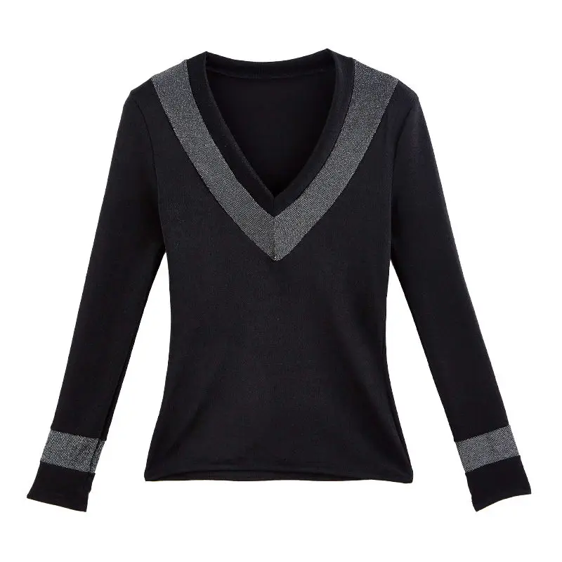 

Women's 2021 New V-neck Cotton Base Shirt Long-Sleeved T-shirt Slim Top Western Style Shirt Trendy