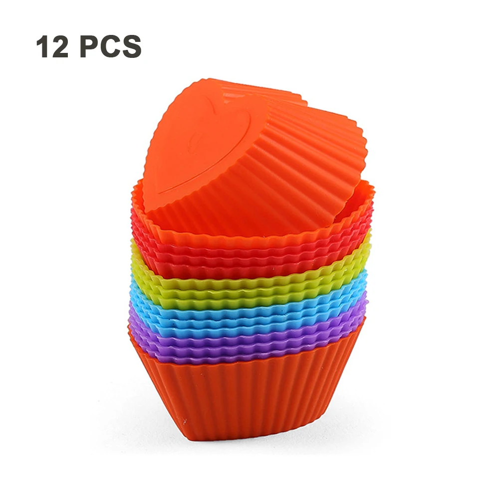 

12 шт. новая силиконовая форма для кексов Форма для кексов в форме сердца Форма для кексов жаростойкая антипригарная термостойкая многоразо...