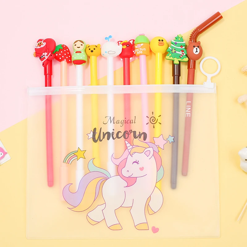 10Pcs Mixed Kawai Stitch Alpaca Unicorn Pokemon Gel Pen Cute Cat Spirited Away Pink Panther Flamingo Anime Hero Bts School Thing |