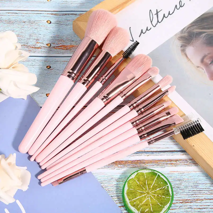 

MAANGE 11pcs Makeup Brush Nylon Face Powder Brush Soft Cosmetics Make Up Brush Set Pink